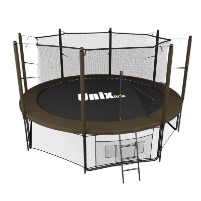 Батут Unixfit Black&Brown 12FT внутренняя сетка 366см лестница