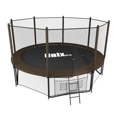 Батут Unixfit Black&Brown 12FT внешняя сетка 366см лестница