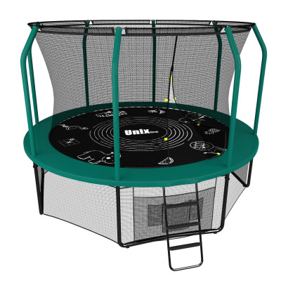 Батут Unixfit Supreme Game Green 8FT внутренняя сетка 244см лестница